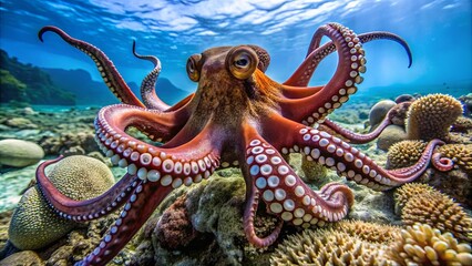 Vibrant Octopus in Underwater Coral Habitat