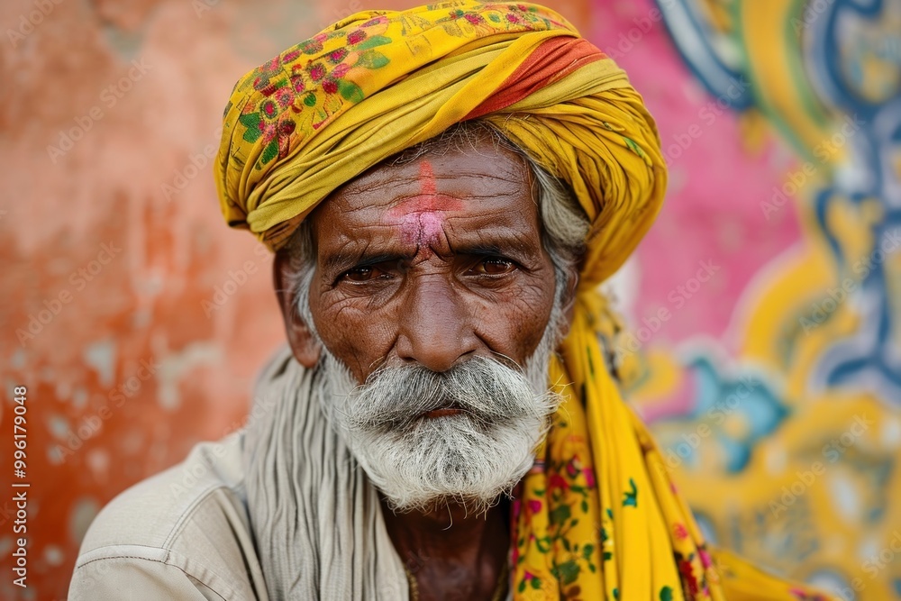 Sticker Indian man tradition architecture headwear.