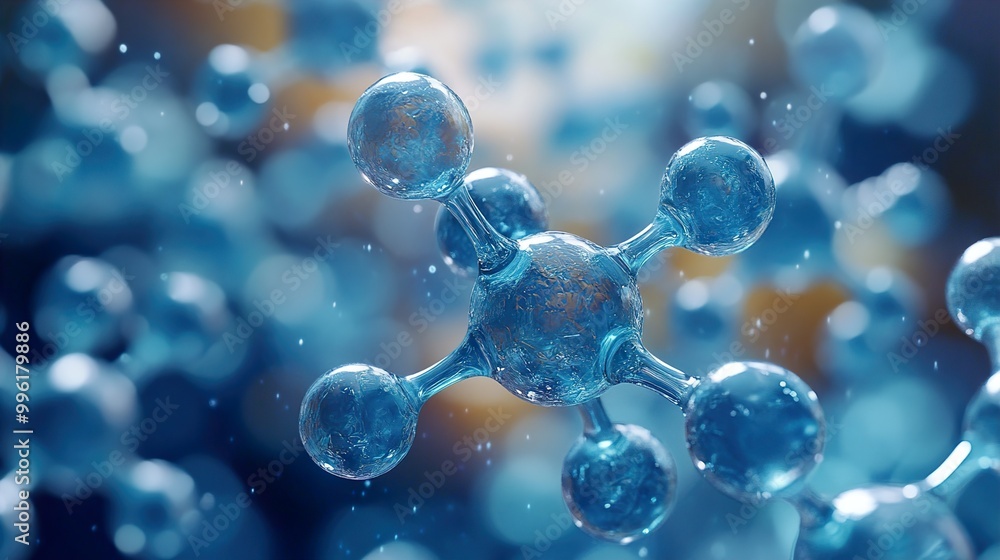 Sticker abstract blue molecule 3d render - science background