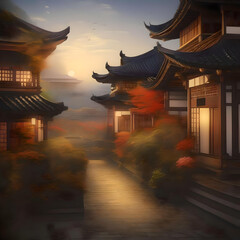 A picturesque street lined with charming old wooden buildings, showcasing historical architecture and rustic appeal. generated ai