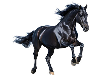 Black horse running gallop isolated on transparent background