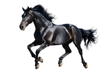 Black horse running gallop isolated on transparent background