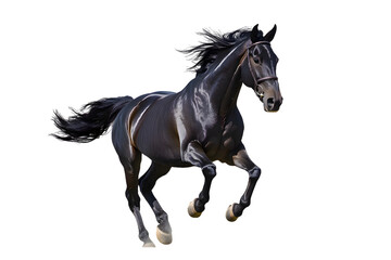 Black horse running gallop isolated on transparent background