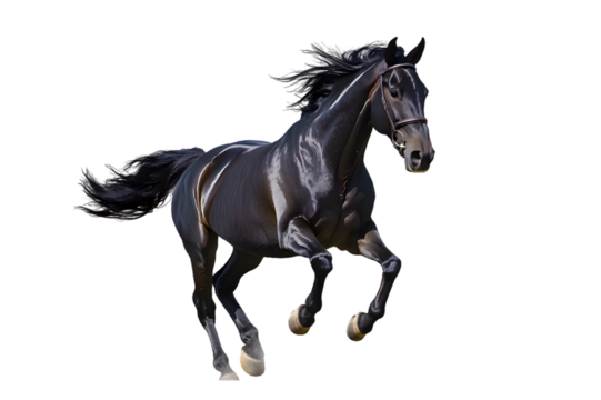 Black horse running gallop isolated on transparent background