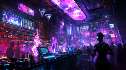 Generative AI, Futuristic DJ Mixing Beats in a Neon Cyberpunk Club