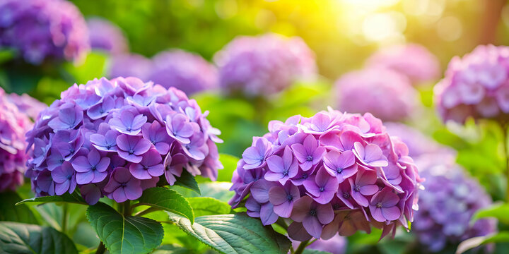 Purple hydrangea flowers blooming in a garden, hydrangea, flowers, purple, blooming, garden, spring, summer, macrophylla