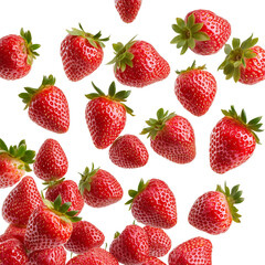Fresh Strawberries in Air isolated on a transparent background 