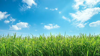 Fototapeta premium green grass meadow with a blue sky background