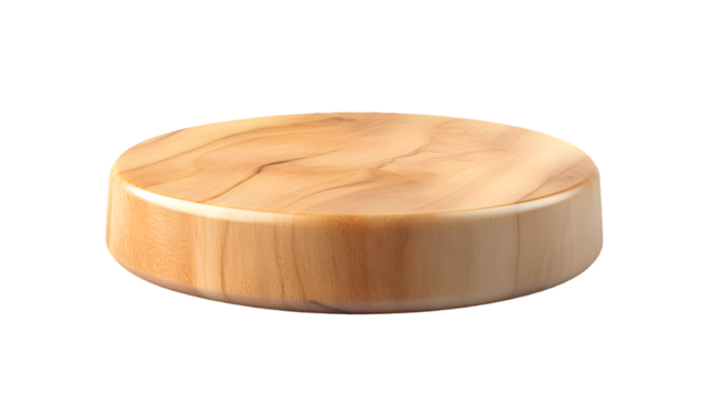 Round wooden podium for product presentation, isolated on transparent background
