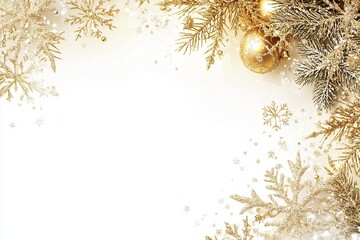 Christmas frame in gold with elegant design on solid white background, single object