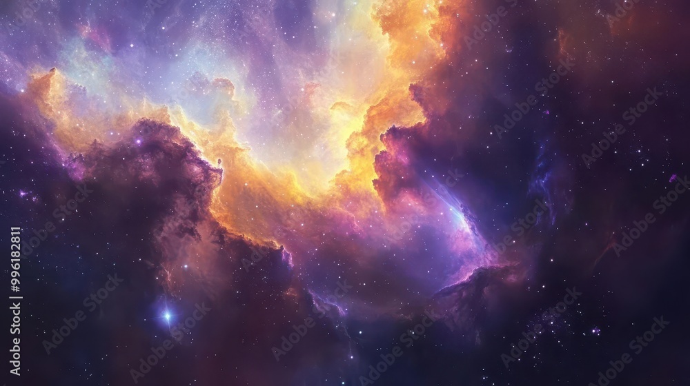 Poster mesmerizing nebula clouds and distant galaxies aweinspiring journey through deep space digital illus