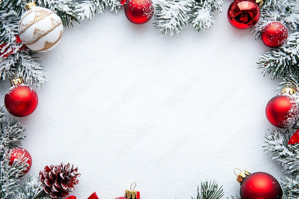 Aufkleber christmas frame with snow effect on solid white background, single object
