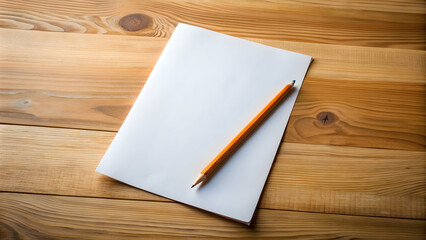 Fototapeta premium A close-up of a paper and pencil on a wooden desk , office supplies, stationery, writing tools