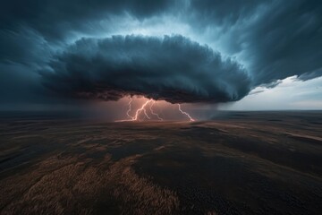 An impressive image of a circular cloud formation during a storm, with sharp lightning strikes beneath, displaying the raw energy and beauty of a natural phenomenon.