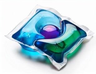  Capsules with detergent for washing machine isolated on white background. Laundry pods, liquid