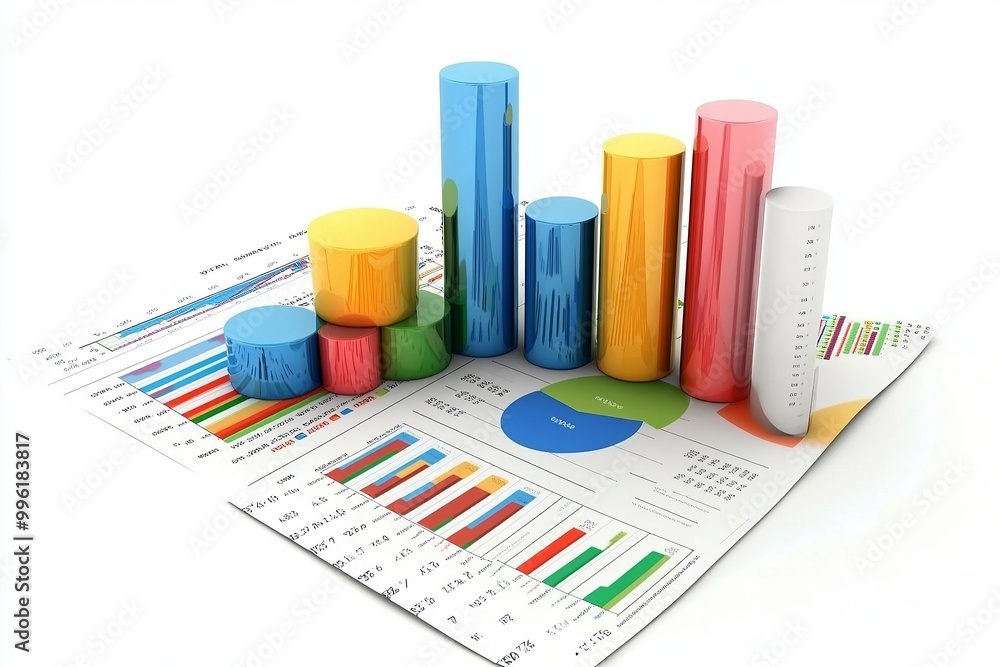 Poster financial report chart with market analysis on solid white background, single object isolated on whi