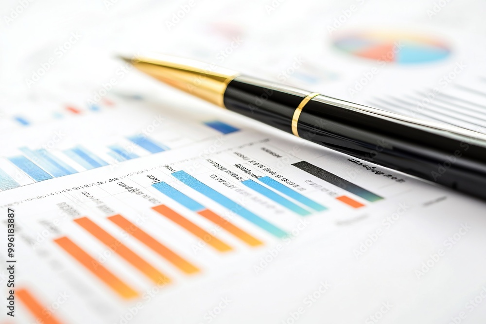 Poster financial report chart with market analysis on solid white background, single object isolated on whi
