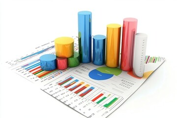 Financial report chart with market analysis on solid white background, single object Isolated on white background--C100