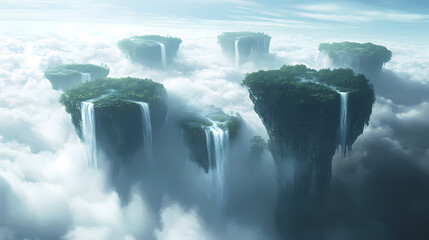 Generative AI, Surreal Skylands: Waterfalls Cascading Into the Mist