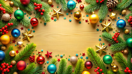 Colorful and festive top view background perfect for text placement, festive, decorated, scene, colors, ornaments