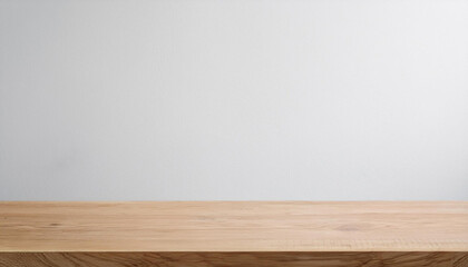 Naklejka premium Wooden tabletop with natural grain texture against a smooth white background, perfect for product displays, mockups, or as a simple backdrop