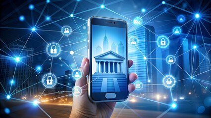 Modern digital banking technology solutions featuring mobile financial apps and innovative Fintech services, finance