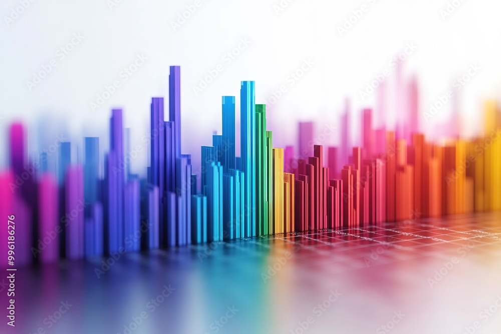 Poster histogram of economic data analysis on solid white background, single object