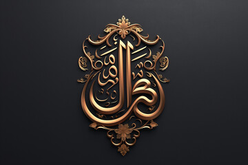 A gold and silver design with Arabic letters and flowers