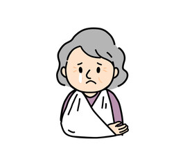 腕を骨折しているシニア女性のイラスト