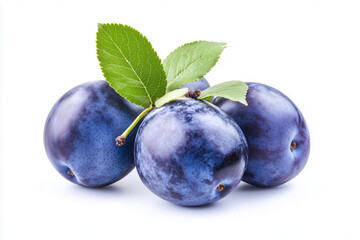 Obraz premium Fresh plums on a bright white background showcasing their natural beauty and vibrant color, perfect for culinary inspiration and healthy snacking