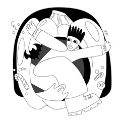 Vector stylized illustration on the theme of a boy with a pumpkin. Flat or doodle illustration on the theme of Halloween.