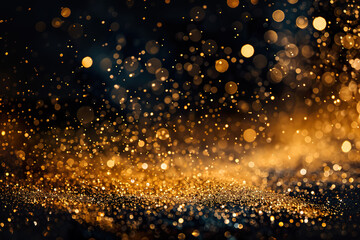 Fototapeta premium A gold glittery background with many small gold circles.,