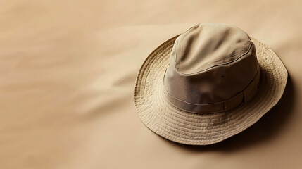 Jungle Hat On Smooth Khaki-Colored Surface For Outdoor Use