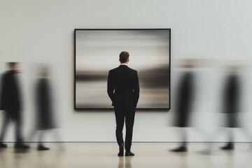Professional in Suit Standing Confidently in Gallery