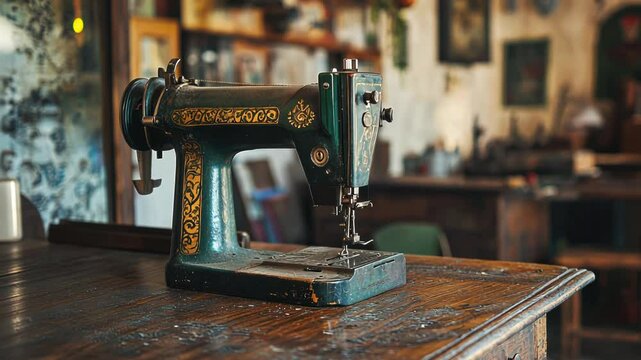 Vintage Sewing Machine in Rustic Setting