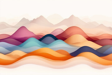 Abstract colorful mountain landscape with layered gradient hills and soft pastel shades