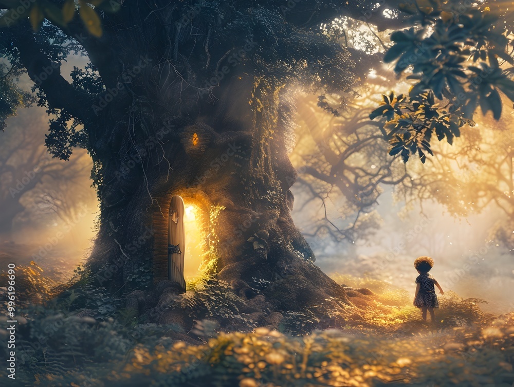 Poster a child discovers a hidden realm within an enchanted tree