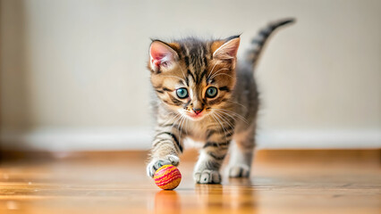 Obraz premium Playful kitten playfully pouncing on a toy with boundless energy and curiosity, kitten, playful, energetic, curious, fur