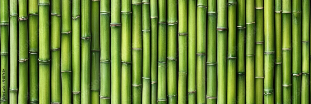 Sticker Green Bamboo Stalks on a Natural Background