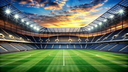 Fototapeta premium Soccer stadium set up for a final match , sports, football, stadium, event, competition, championship, seats, grass field, goal posts