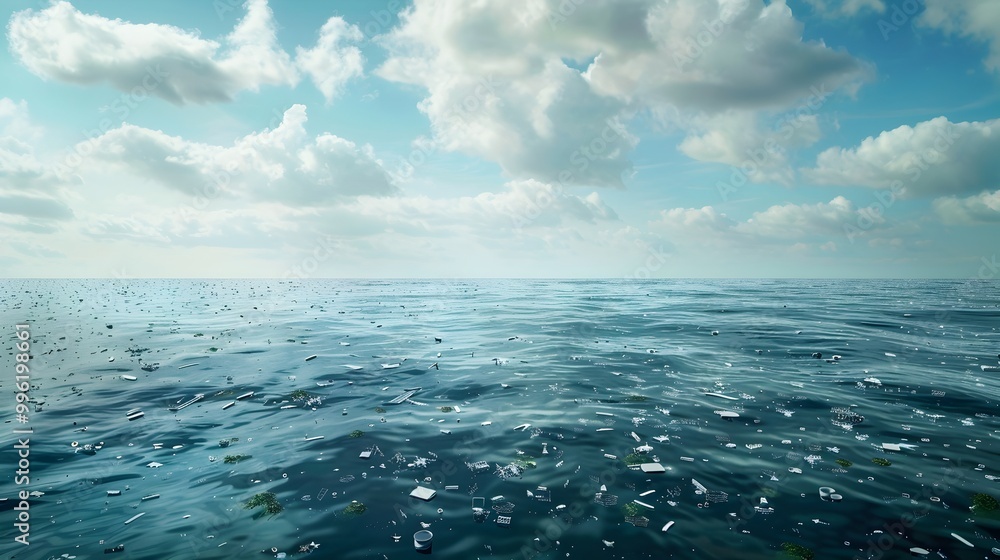 Poster vast ocean pollution with floating debris and garbage concept