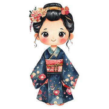 recommend clip art: Watercolor Illustration of a Cute Girl Wearing a Floral Kimono.