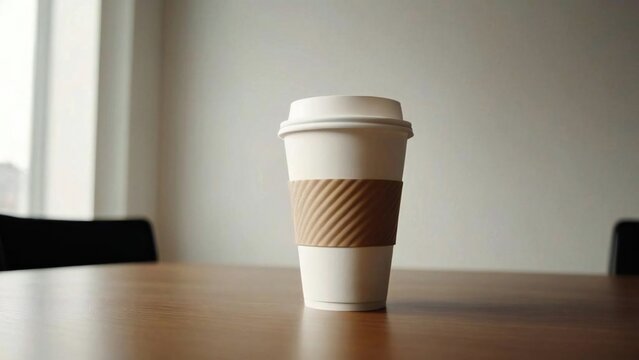 A white paper cup that is blank in a light background. A sample
