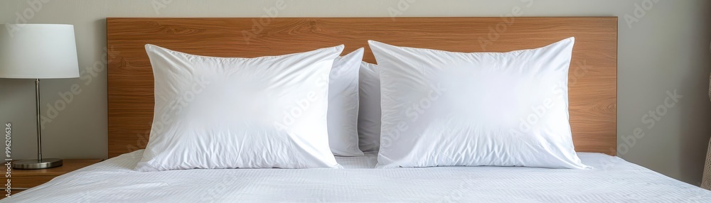 Aufkleber soft white pillows arranged on a bed, creating a cozy and inviting atmosphere for relaxation and com