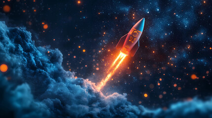 digital transformation as a journey, climbing a mountain of data, breaking through barriers, innovation as a rocket -