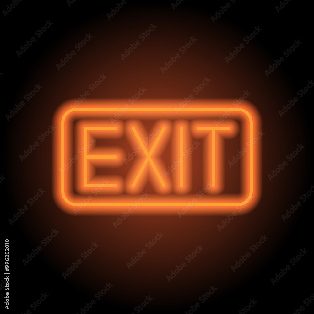 Poster exit simple icon vector. flat design. orange neon on black background