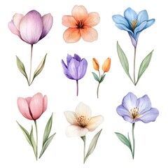 Fototapeta premium Watercolor spring flowers clipart, cute, simple, and clean, 