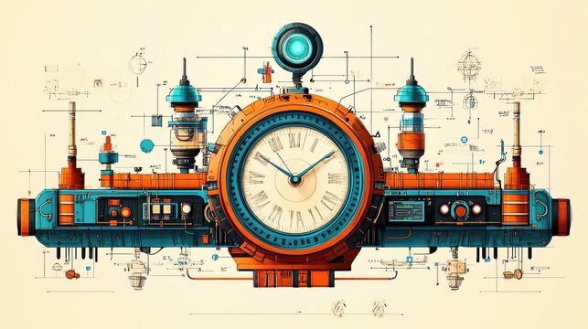 A vintage steampunk clock with intricate gears and vibrant colors, perfect for adding a unique touch to any creative project.