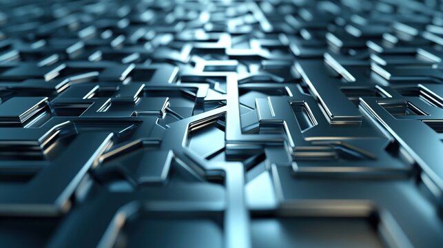 Abstract metallic maze with intricate patterns.