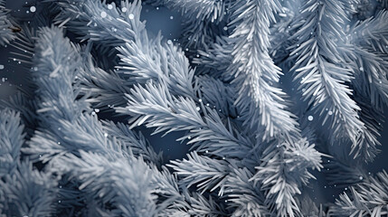 Snowy Christmas tree branches or snowy Christmas fir tree on a dark white background